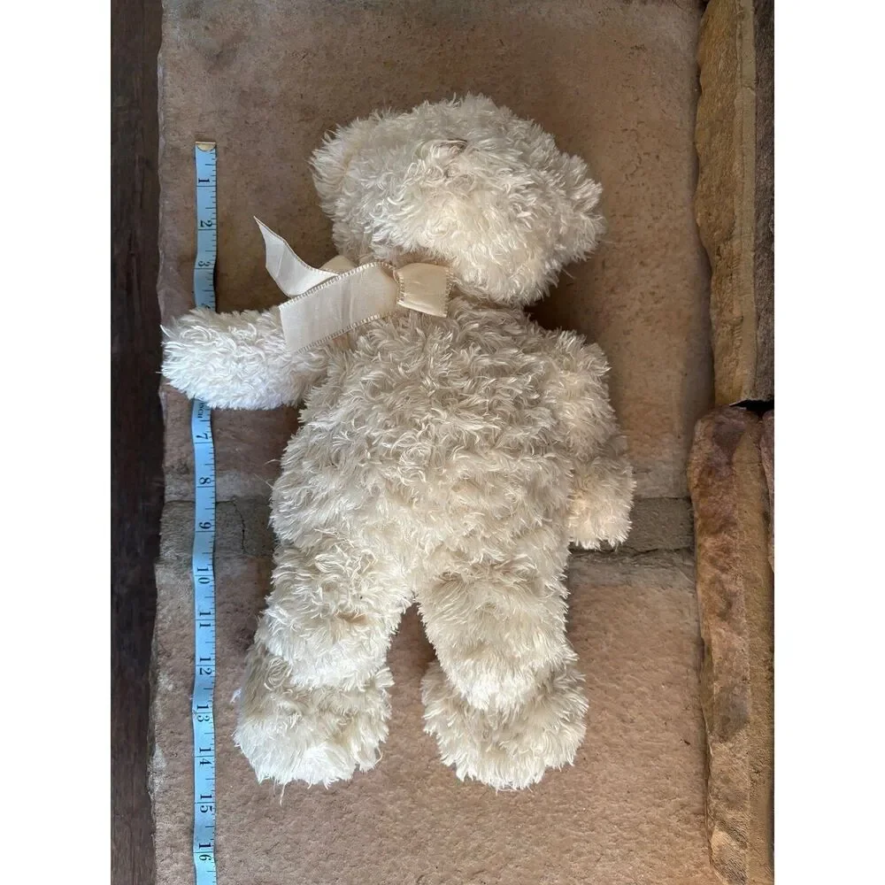 TY White Teddy Bear Plush Stuffed Animal Ivory Ribbon 16
